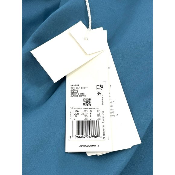 Adidas x Yohji Yamamoto Women’s Y-3 Tech Silk Shirt Blue XS Long Sleeves Collar - Picture 10 of 16